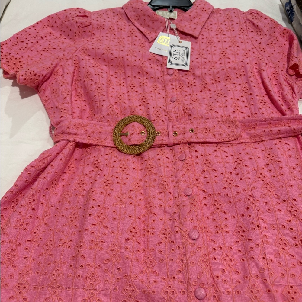 Pink Eyelet Button-Up Dress - Picture 2 of 11
